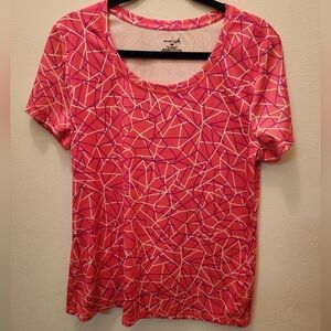 Exertek Pink Geometric Short-Sleeve Scoop Neck Workout Top Size L